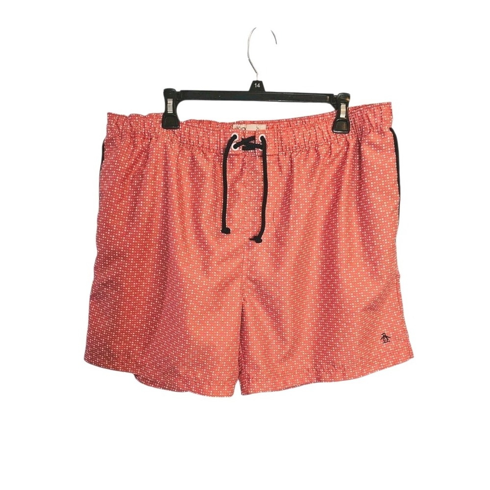 Original Penguin By Munsing Wear Lined Orange Polka Dot XL Swim Trunks Shorts